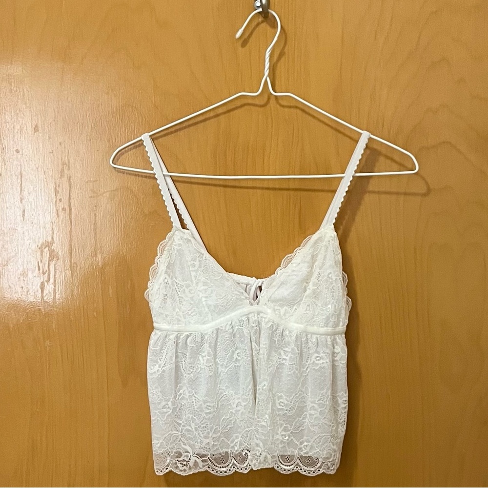 Garage Tie Back Babydoll White Lace Cami Top